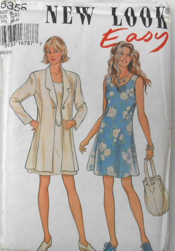 NEW LOOK PATTERNS 6355 SHIFT DRESS WITH LONG JACKET SIZES 6-16 COMPLETE-PART CUT TO 16