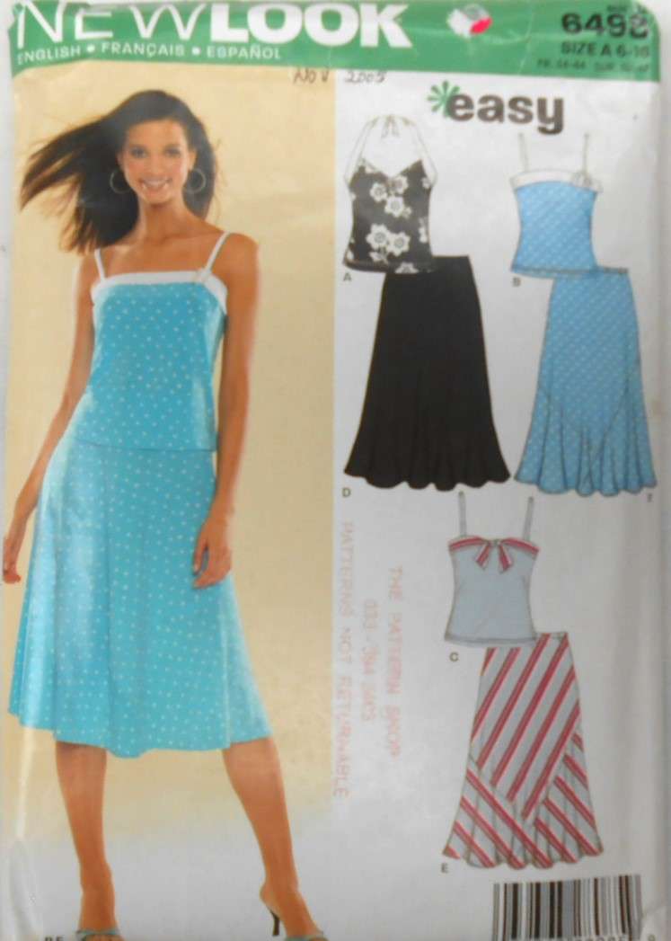 NEW LOOK PATTERNS 6494 HALTER TOPS -SKIRT SIZES 6-16 COMPLETE-CUT TO 16