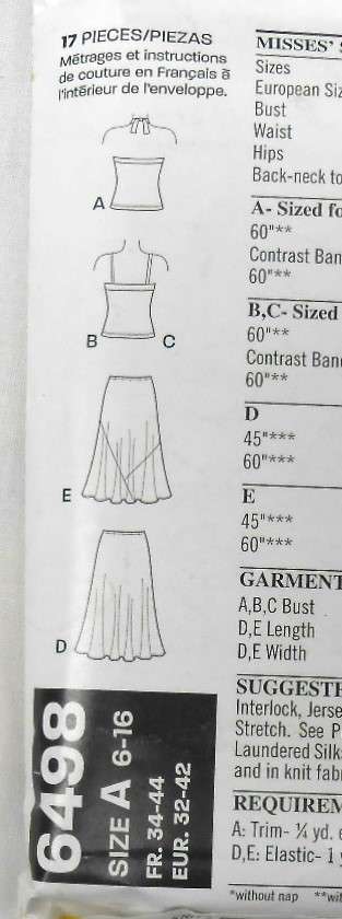 NEW LOOK PATTERNS 6494 HALTER TOPS -SKIRT SIZES 6-16 COMPLETE-CUT TO 16