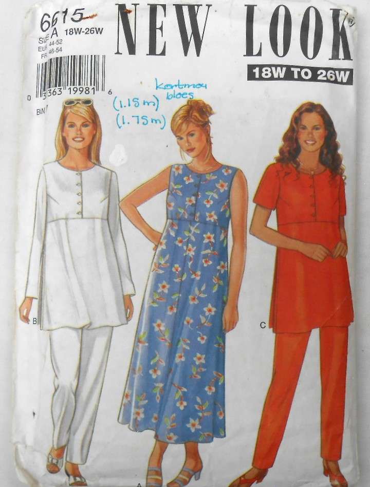 NEW LOOK PATTERNS 6615 DRESS & TOP SIZE 18W-26W COMPLETE-CUT TO 26W-NO PANTS SUPPLIED