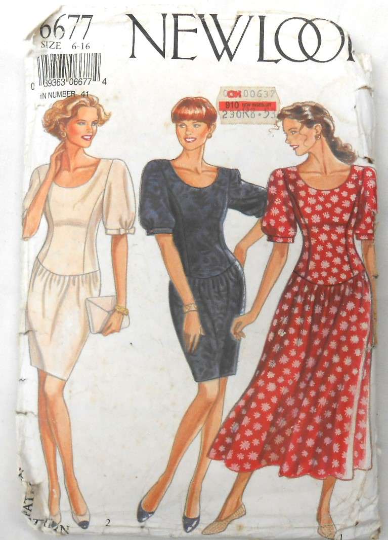 NEW LOOK PATTERNS 6677 LOWERED WAIST DRESS SIZE 6-16 COMPLETE-CUT TO 10