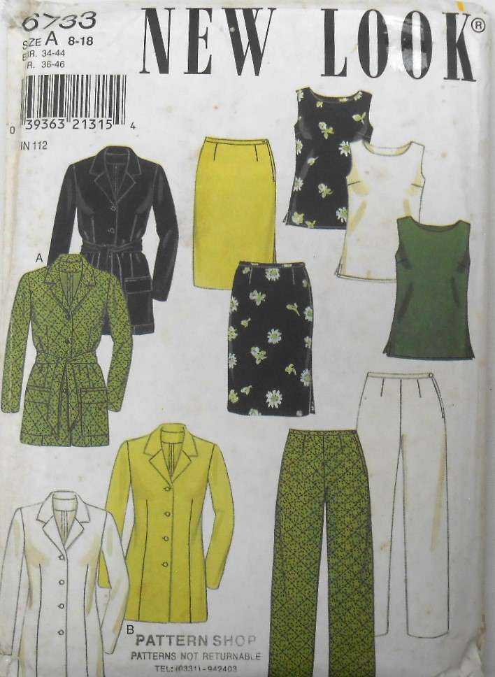 NEW LOOK PATTERNS 6733 TIE JACKET-SKIRT-TOPS- JACKET-PANTS SIZE 8-18 COMPLETE-CUT TO 18