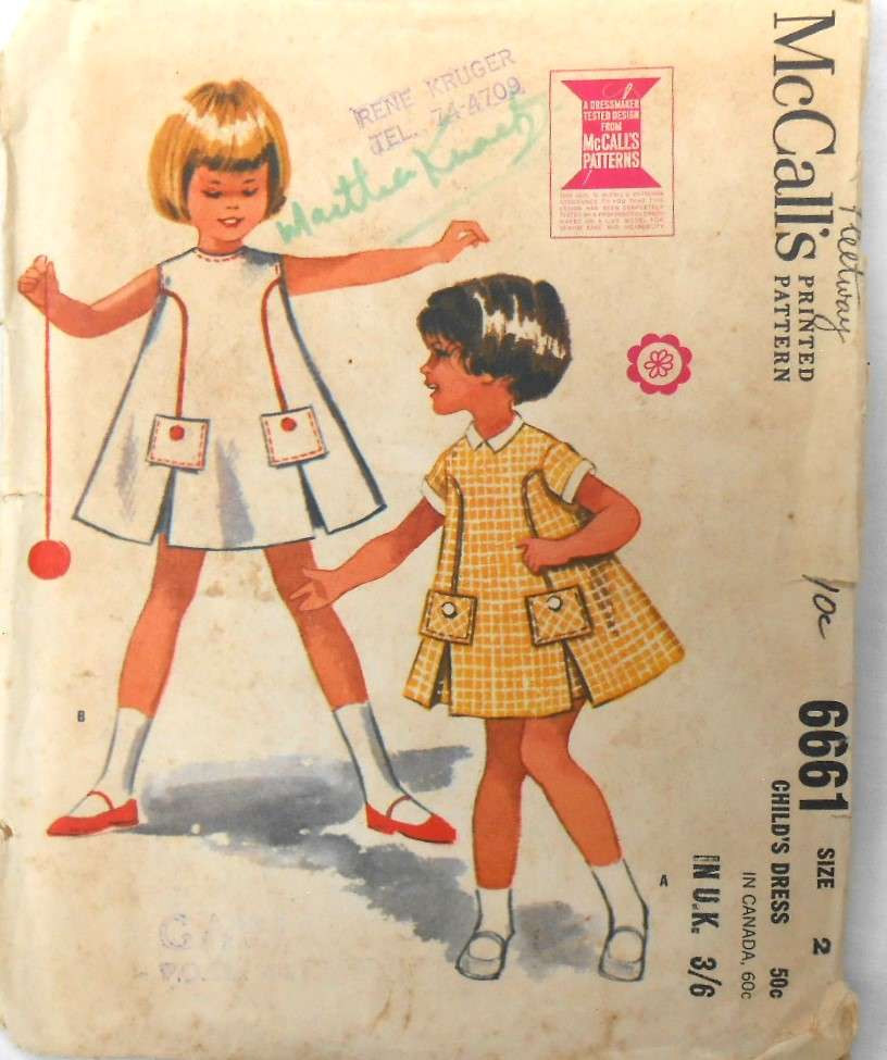 VINTAGE McCall's 6661 TODDLERS DRESS SIZE 2 YEARS -COMPLETE