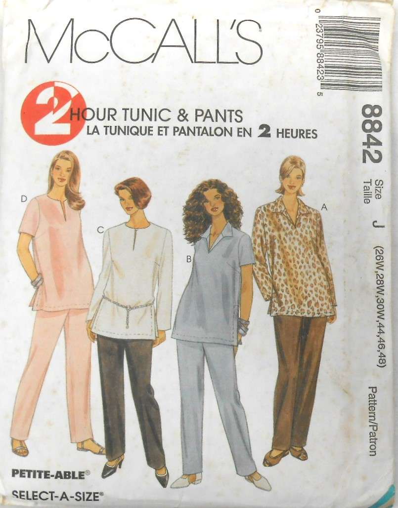 McCall's 8842 WOMENS TUNIC & PULL-ON PANTS SIZE 26W-28W-30W-44-46-48 COMPLETE CUT TO SIZE 30W
