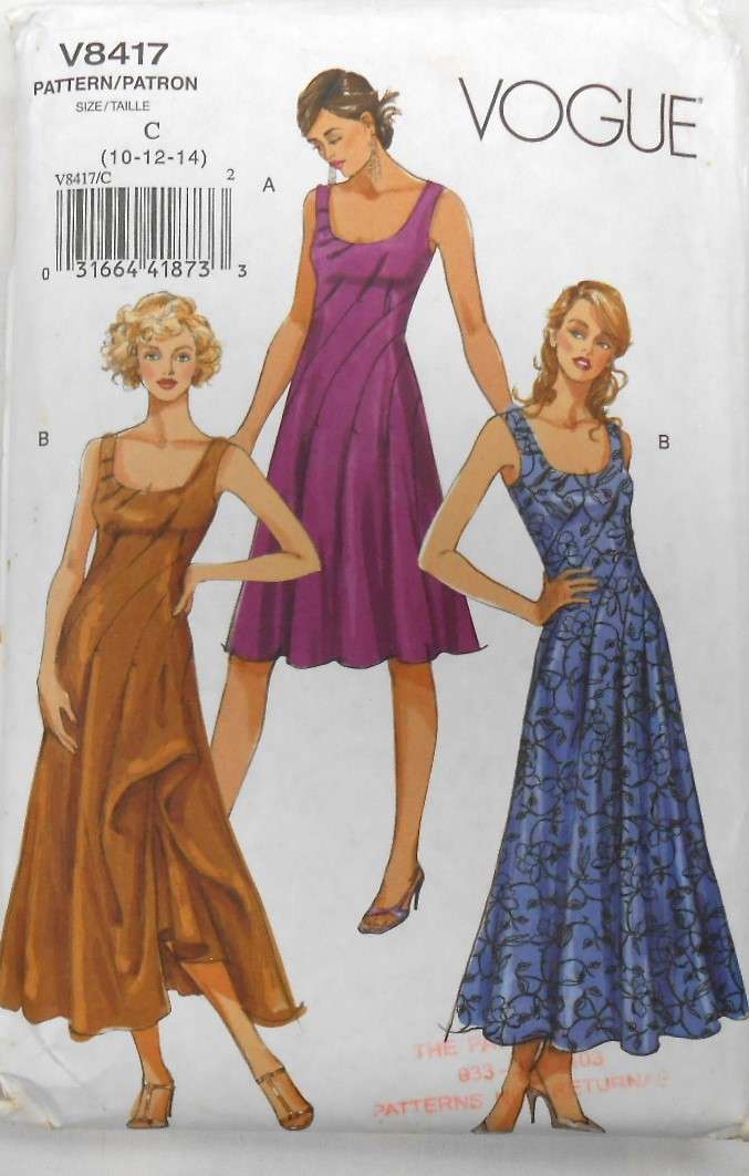 VOGUE V8417 STUNNING FLARED DRESS WITH FITTED UNDERDRESS SIZE 10-12-14 COMPLETE-CUT TO 14