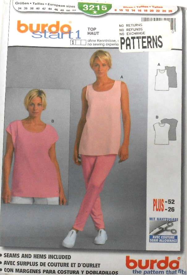 BURDA 5215 LADIES TOP SIZE 8-26 COMPLETE-CUT TO 26