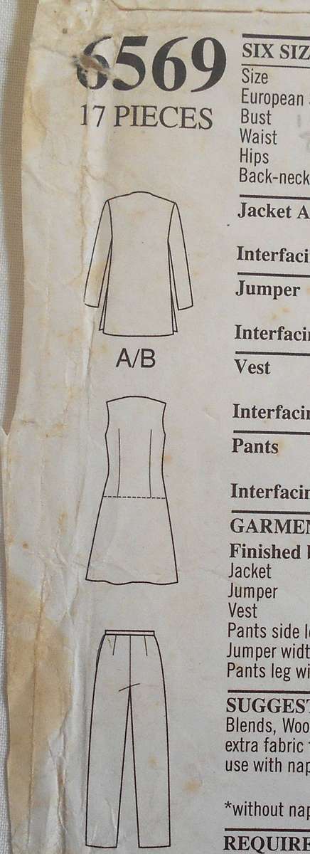 NEW LOOK 6569 JACKET-DRESS-TOP-PANTS-SLEVED TOP SIZE 8-18 COMPLETE-UNCUT-F/FOLDED-ENVELOPE