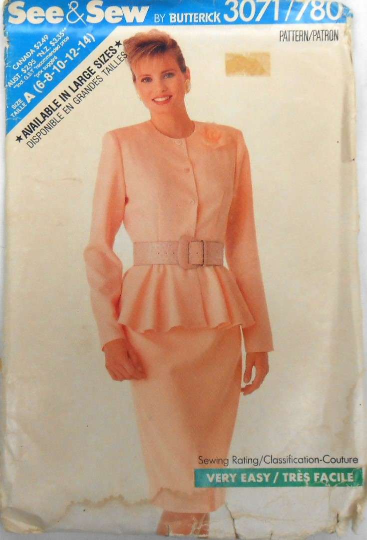 BUTTERICK 3071 TOP & SKIRT SIZE 6-8-10-12-14 COMPLETE-CUT TO 14