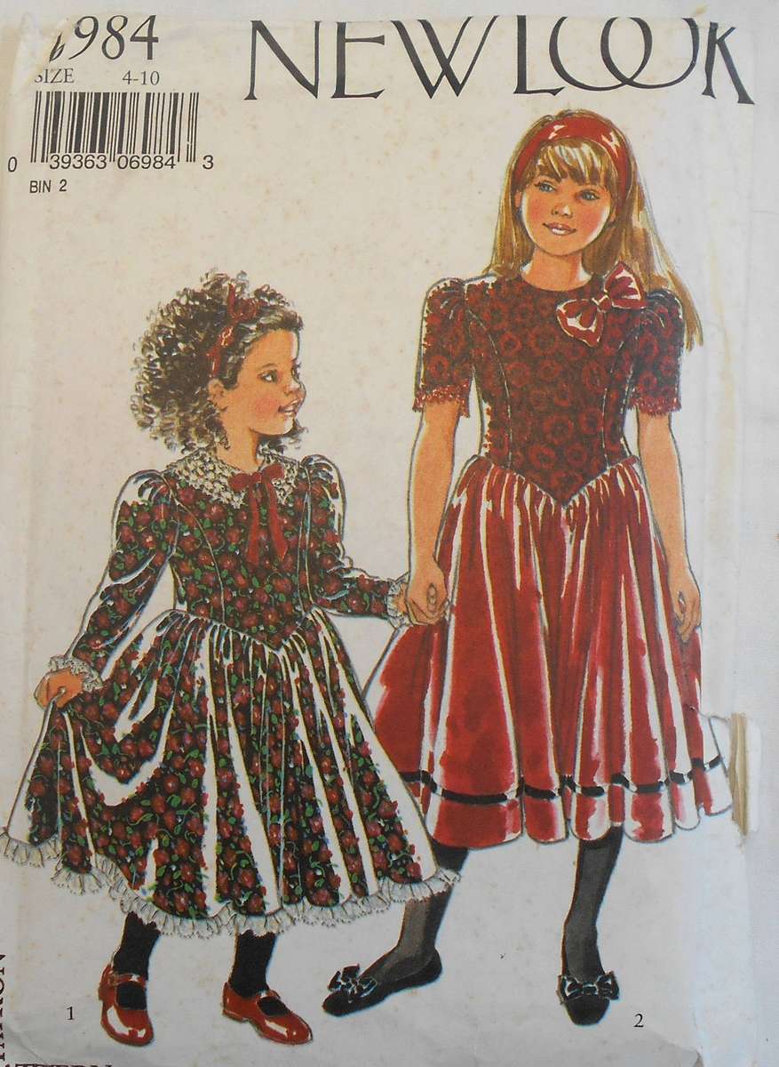 NEW LOOK PATTERNS 6984 GIRLS PARTY DRESS SIZE 4-10 YEARS COMPLETE- NO BOW PATTERN SUPPLIED