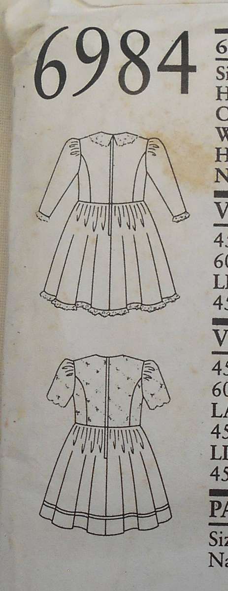 NEW LOOK PATTERNS 6984 GIRLS PARTY DRESS SIZE 4-10 YEARS COMPLETE- NO BOW PATTERN SUPPLIED