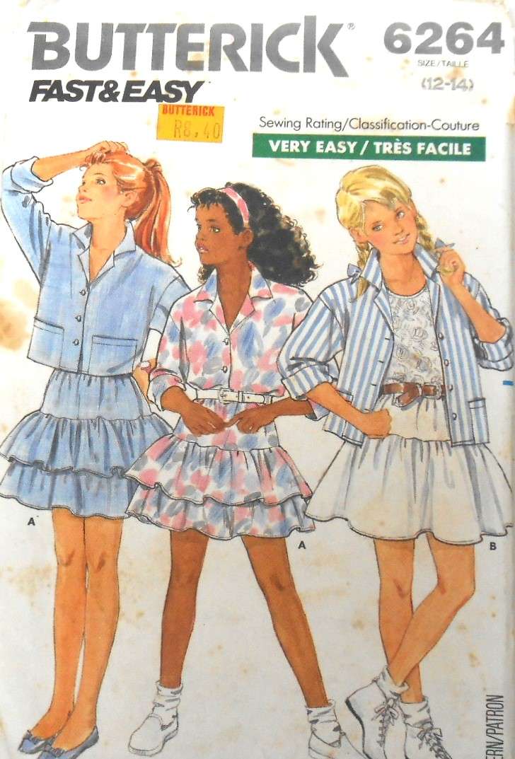 BUTTERICK 6264 GIRLS SHIRT & SKIRT SIZE 12-14 YEARS COMPLETE-UNCUT-F/FOLDED