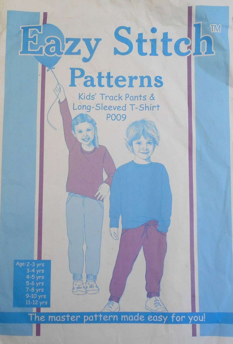 EASY STITCH PATTERNS P009 KIDS' TRACKPANTS & LONG SLEEVE T-SHIRT SIZE 2-12 YEARS COMPLETE