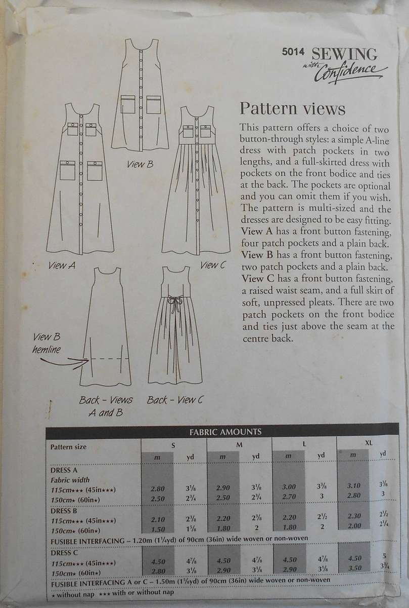 SEWING WITH CONFIDENCE 14 PINAFORE DRESS SIZE S-XL-COMPLETE-UNCUT-F/FOLDED