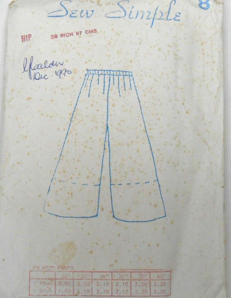 SEW SIMPLE 8 -PLAZZO PANTS SIZE 38" OR 97 CM -COMPLETE