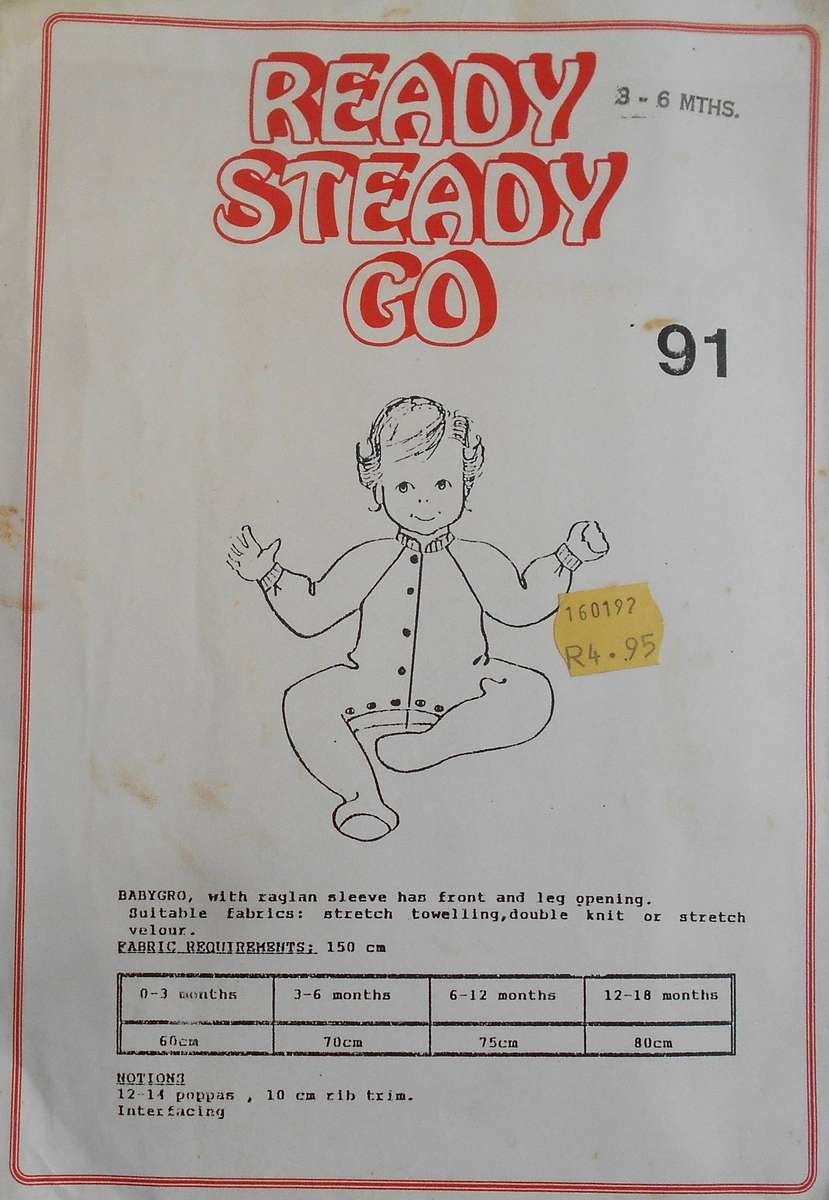 READY-STEADY-GO PATTERN-91 BABYGRO AGE 3-6 MONTHS