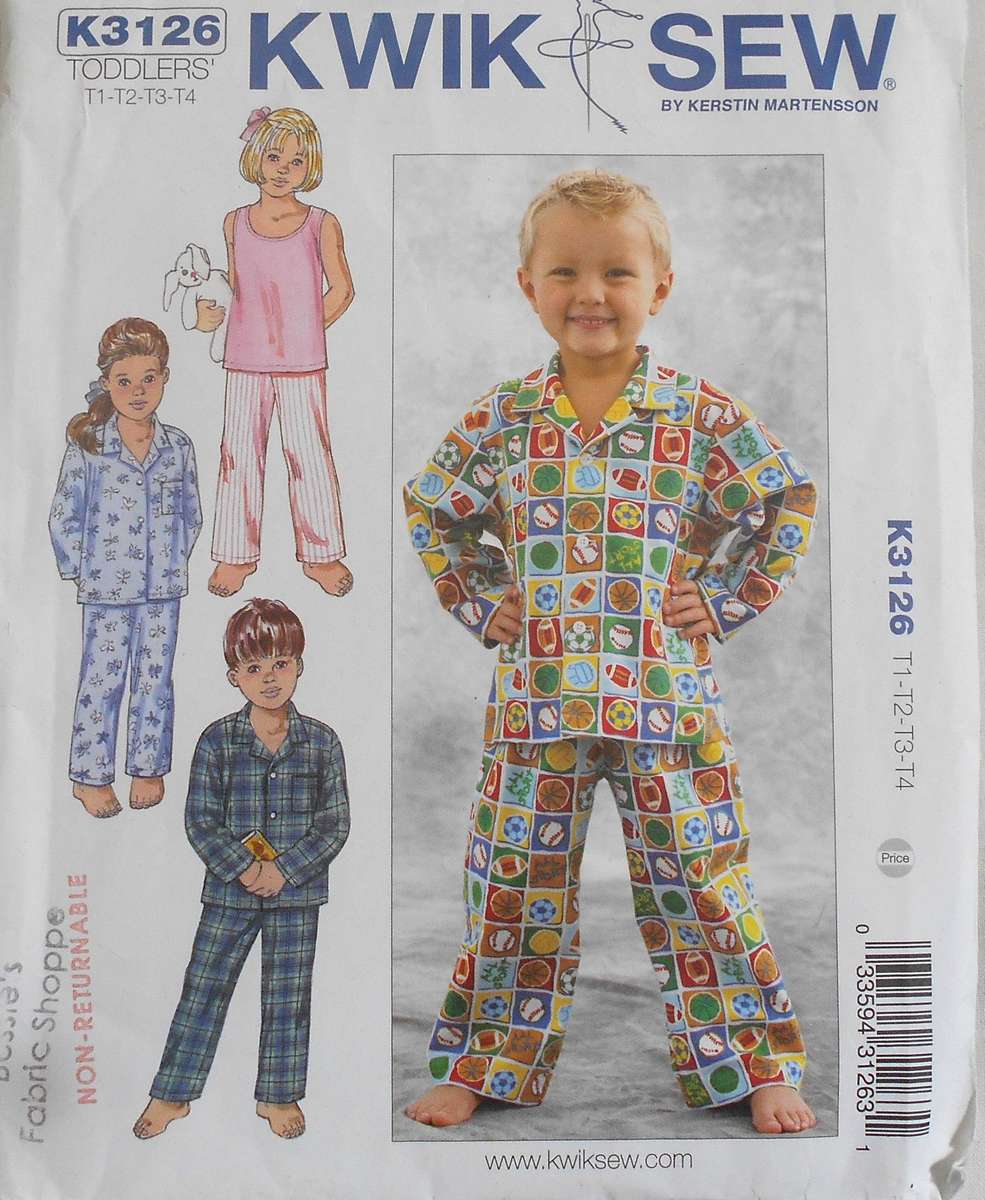 KWIK SEW K3126 TODDLERS SLEEPWEAR SIZE 51-58 CM -NO SEWING INSTRUCTIONS