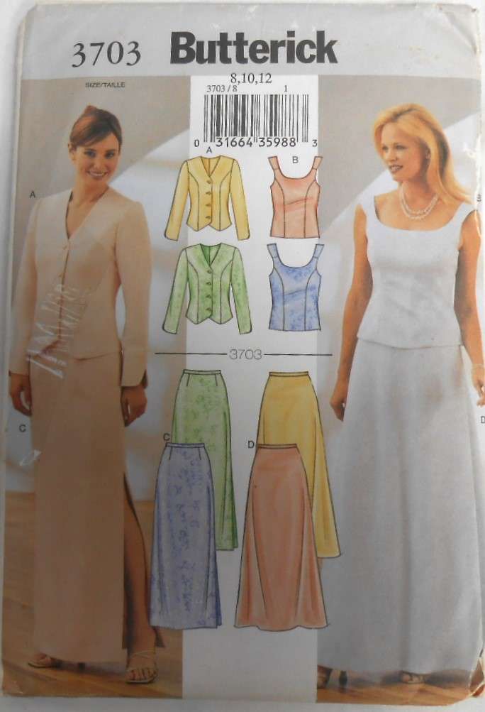 BUTTERICK 3703 STUNNING JACKET-TOP-SKIRT SIZE 8-10-12 COMPLETE-UNCUT-F/FOLDED