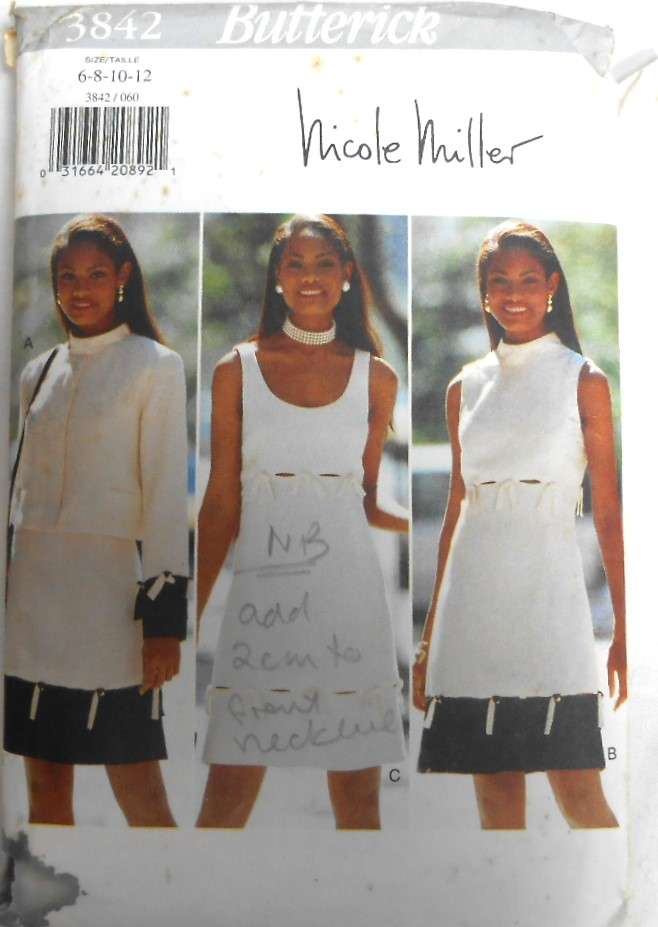 BUTTERICK 3842 STUNNING JACKET & DRESS SIZE 6-8-10-12 COMPLETE-MOSTLY UNCUT TO SIZE 12