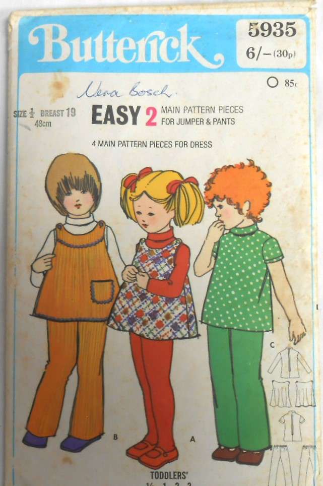 BUTTERICK 5935 INFANTS PINAFORE-DRESS & PANTS SIZE 6 MONTHS 19 BREAST COMPLETE