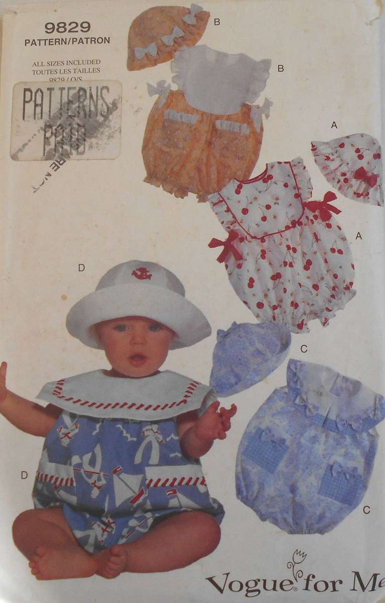 VOGUE FOR ME 9829 - INFANT ROMPERS-SIZE NB-S-M-L COMPLETE
