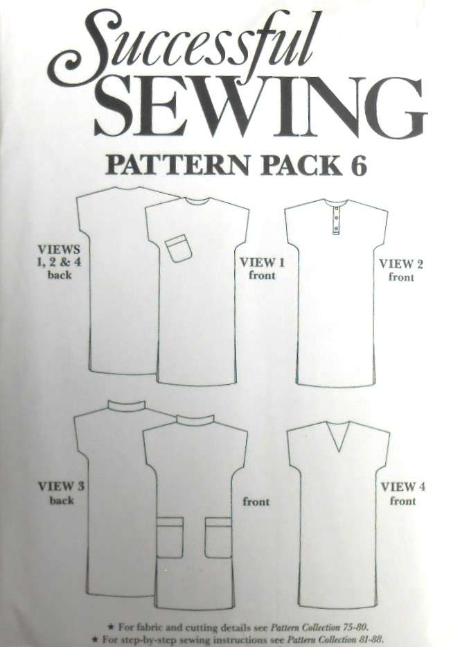 SUCCESSFUL SEWING PACK 6 LOOSE FIT STRAIGHT DRESS -NECK VARIATION  8 - 18 COMPLETE-UNCUT-F/FOLDED