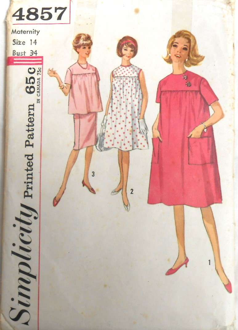 VINTAGE SIMPLICITY 4857 MATERNITY ONE PIECE DRESS-TOP-SKIRT SIZE 14 BUST 34 COMPLETE