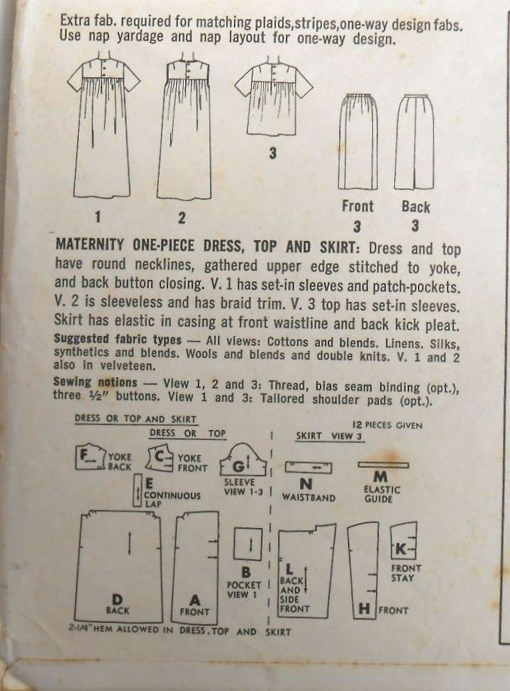 VINTAGE SIMPLICITY 4857 MATERNITY ONE PIECE DRESS-TOP-SKIRT SIZE 14 BUST 34 COMPLETE