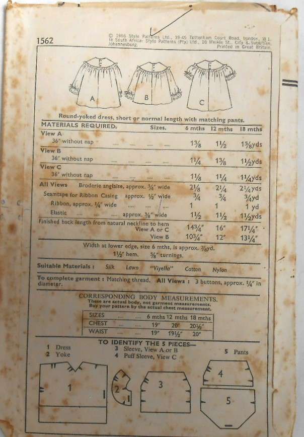 VINTAGE STYLE 1562 TODDLERS ROUND YOKE DRESS+PANTIES SIZE 1 YEAR COMPLETE