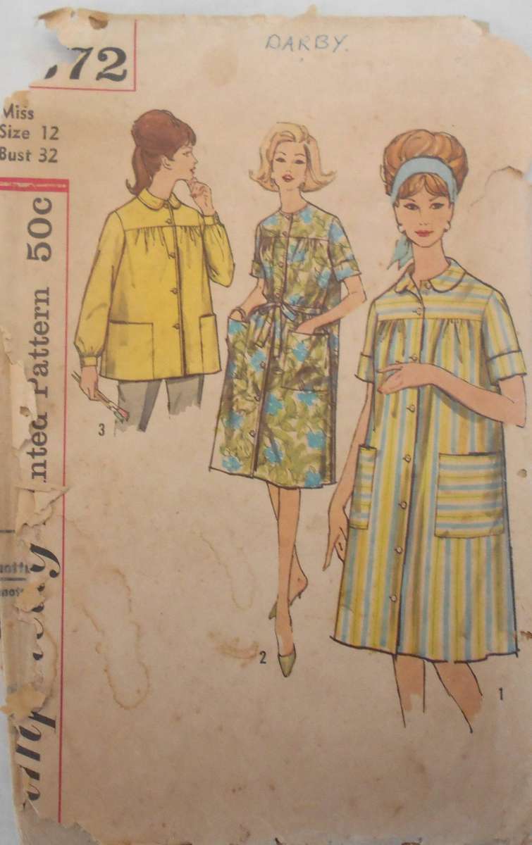 VINTAGE SIMPLICITY 4572 DUSTER & SMOCK- SIZE 12 BUST 32 - BELT PATTERN NOT SUPPLIED