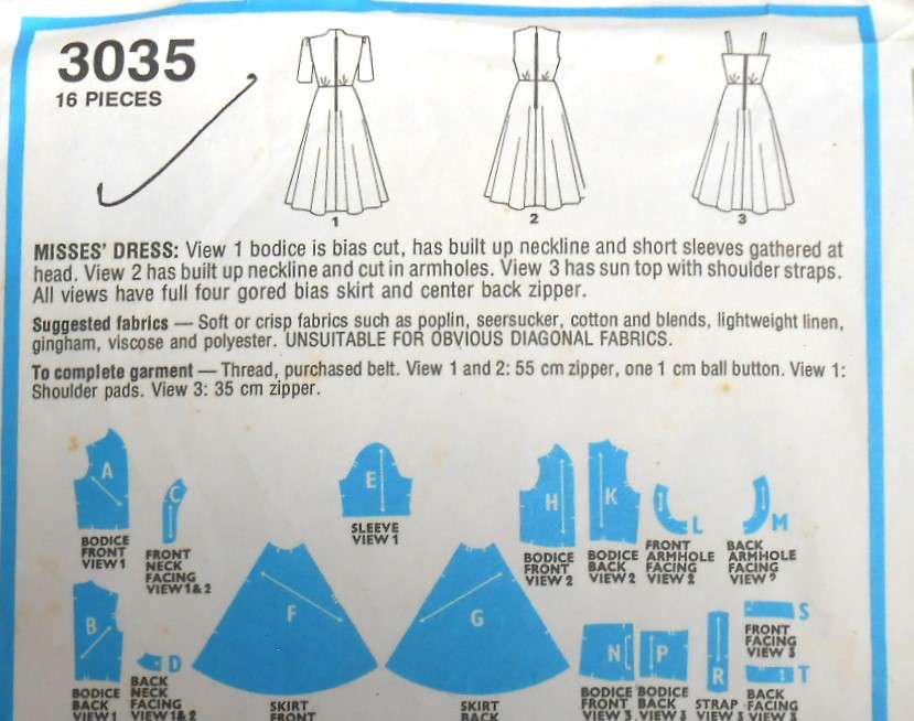 STYLE 3035 FLARED DRESS WITH DIFFERENT BODICES SIZE 12 BUST 87 CM COMPLETE