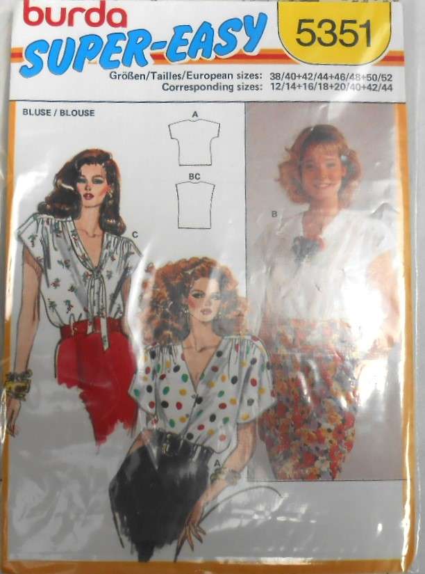 BURDA 5351 BLOUSE SIZE 12-42/44 COMPLETE-CUT TO 42/44