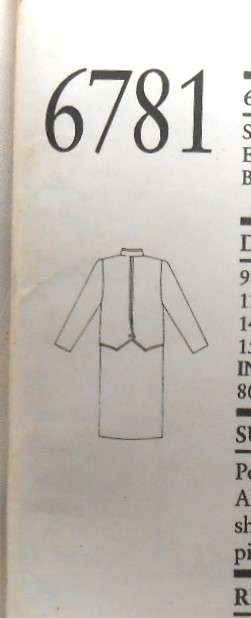 NEW LOOK PATTERNS 6781 STRAIGHT FRONT BUTTON DRESS-STAND UP COLLAR SIZE 8-18 - COMPLETE-UNCUT -F/F