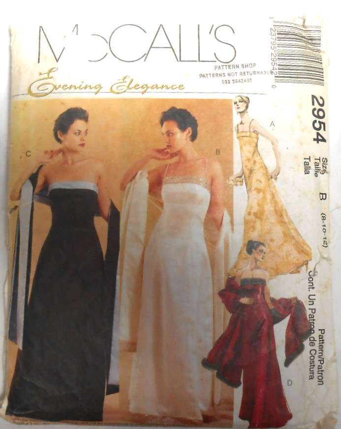 McCALLS 2954 STUNNING LINED DRESS & STOLE SIZE 8-10-12 COMPLETE CUT TO 12