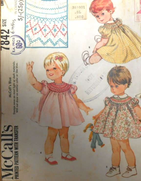 VINTAGE McCALLS  7842 TODDLERS SMOCKED DRESS SIZE- 6 MONTHS COMPLETE-WITH SMOCKING-ZIPLOC