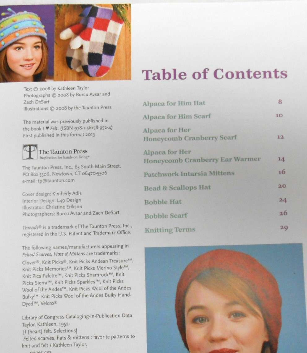 FELTED SCARVES-HAT-MITTENS -FAVOUTITE PATTERNS TO FELT & KNIT -32 PAGES THREADS SELECT