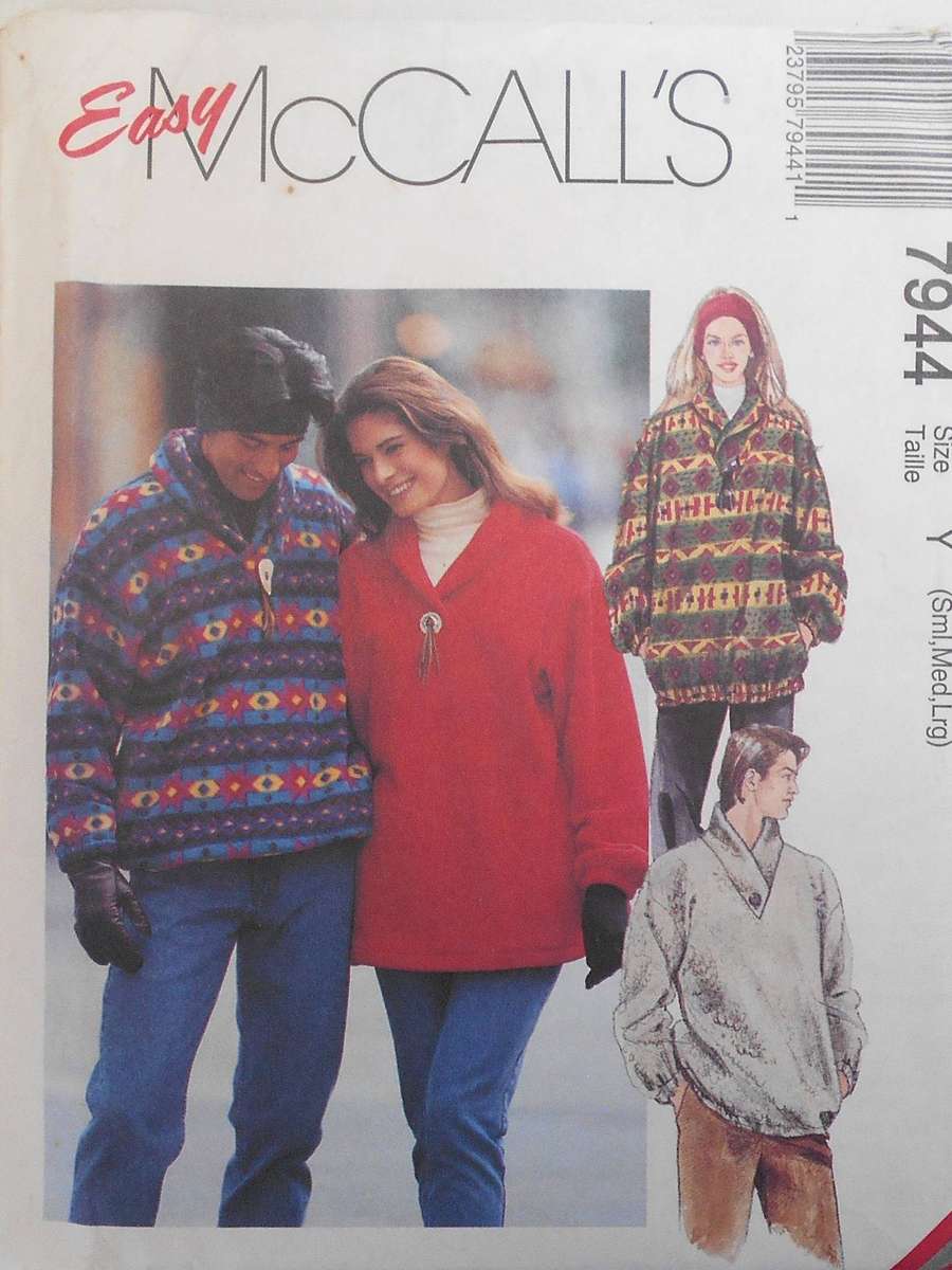 McCALLS 7944 UNISEX PULLOVER LOOSE FITTING TOPS SIZE S-M-L (31 1/2 -40) COMPLETE-UNCUT-F/FOLDED