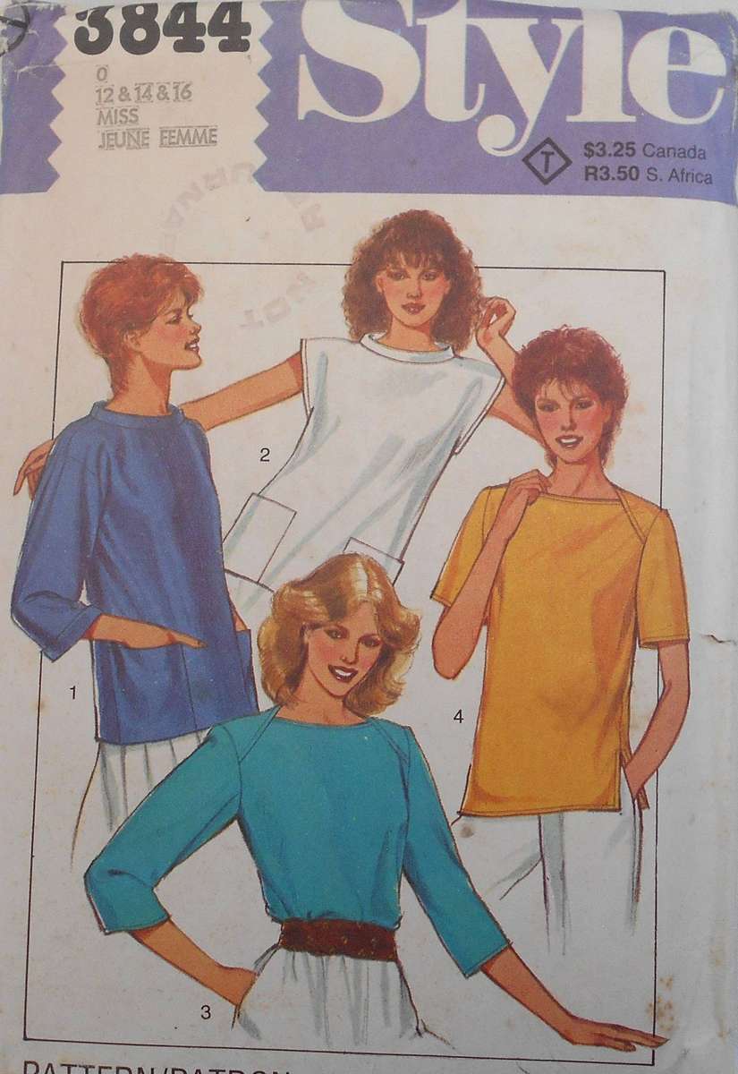 STYLE 3844 SET OF PULLOVER TOPS SIZE 12-14-16 COMPLETE-UNCUT-REFOLDED