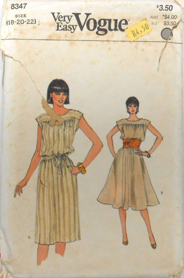 VOGUE  8347 VERY LOOSE FITTING A-LINE PULLOVER DRESS SIZE 18-20-22 COMPLETE CUT TO 22