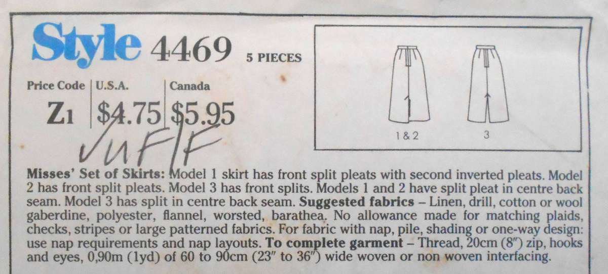 STYLE 4469 SET OF SKIRTS SIZE 8-10-12 COMPLETE-UNCUT-F/FOLDED