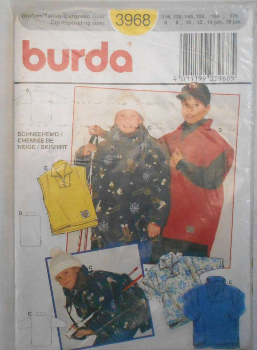 BURDA 3968 KIDS WINTER GILET & SWEATSHIRT SIZE 6-16 JUN YEARS COMPLETE UNCUT-F/FOLDED-SEALED