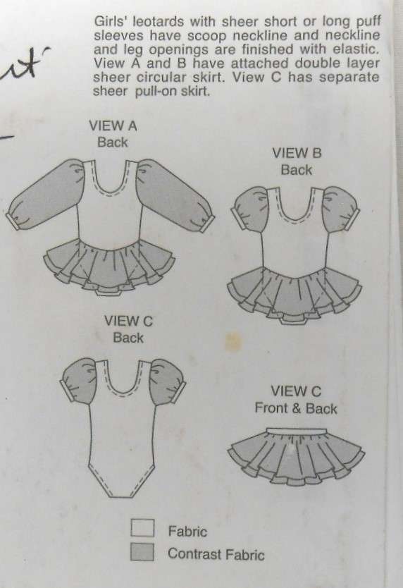 KWIK SEW 2263 GIRLS LEOTARDS SIZE 4-7 YEARS COMPLETE PART CUT TO 7 YEARS-ZIPLOC