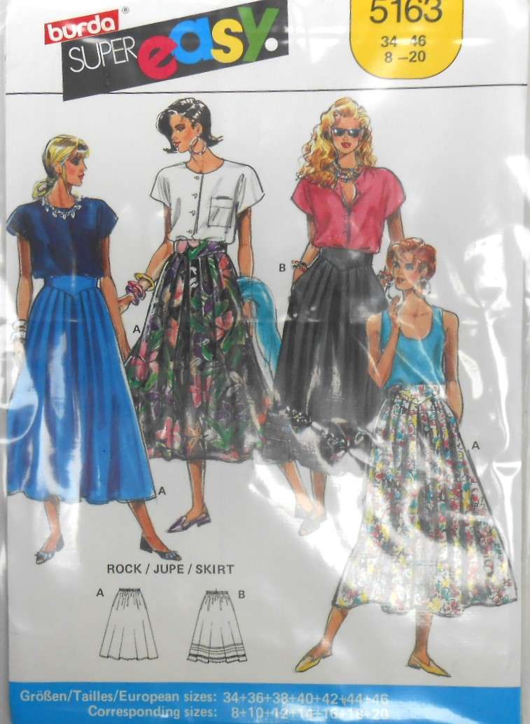 BURDA 5163 FULL SKIRTS SIZE 8-20 COMPLETE-UNCUT-F/FOLDED
