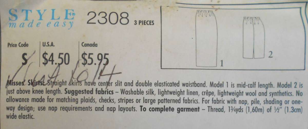 STYLE 2308 STRAIGHT SKIRTS WITH CENTRE SPLIT SIZE 6-16 COMPLETE CUT TO 14-ZIPLOC