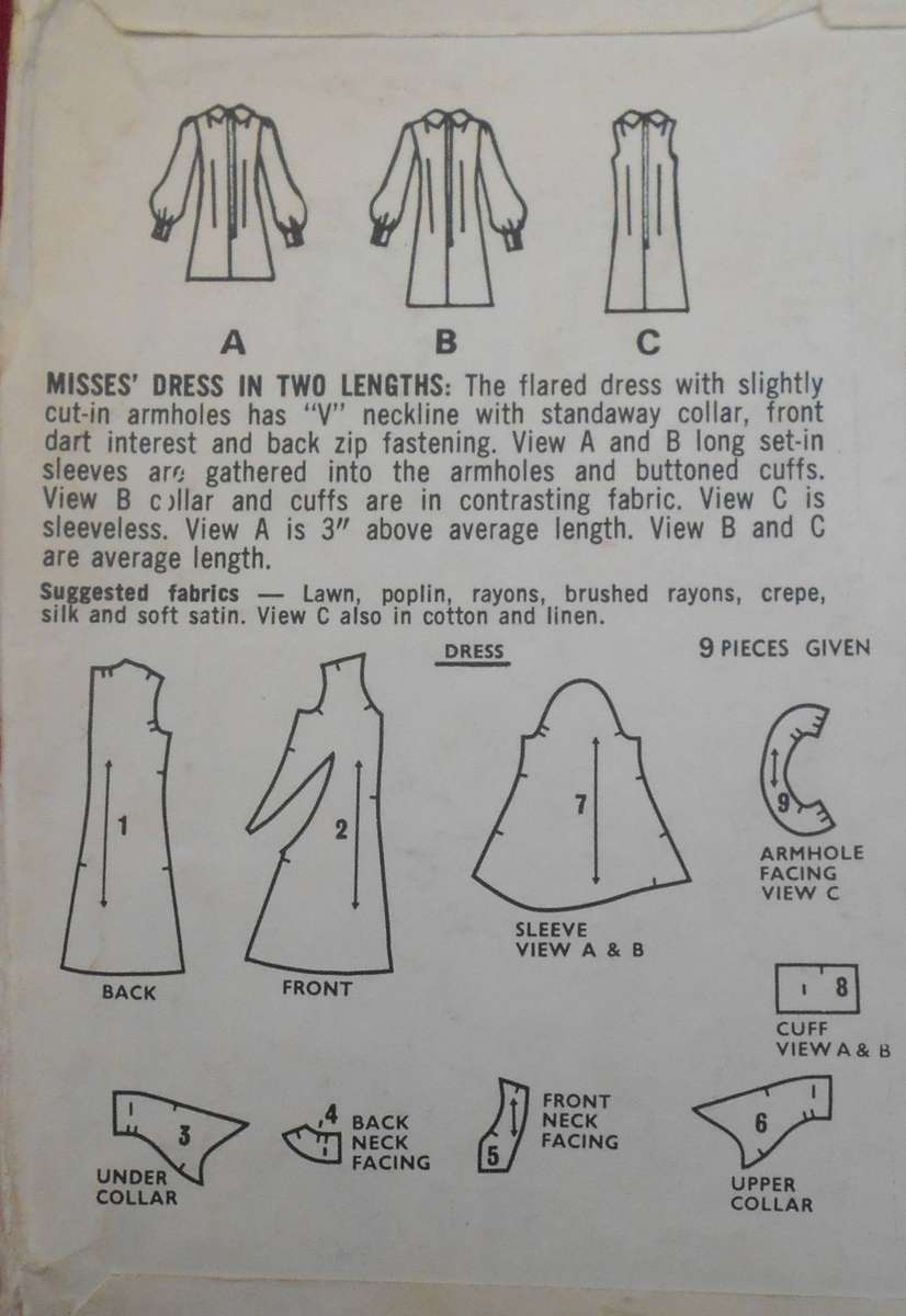 VINTAGE STYLE 2337 COLLARED DRESS SIZE 10 BUST 32 1/2 COMPLETE