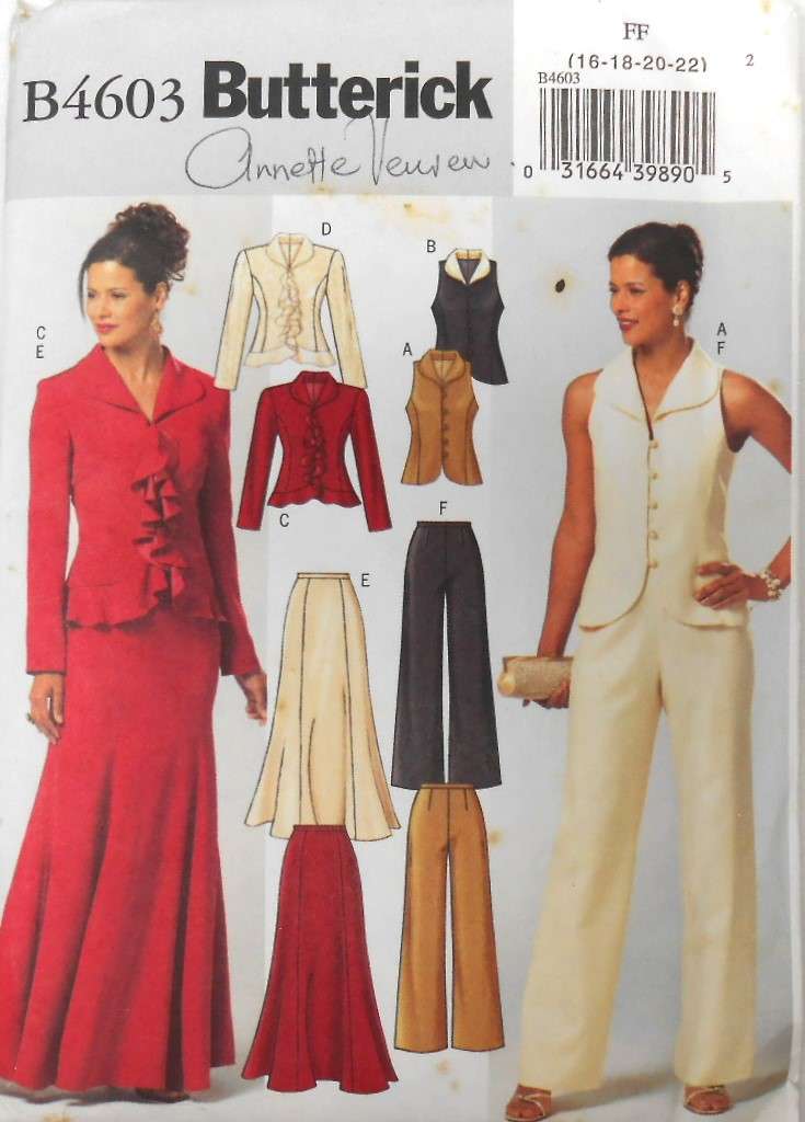 BUTTERICK B4603  LINED TO EDGE SEMI FITTED TOPS-SKIRT-PANTS SIZE 16-18-20-22 COMPLETE-UNCUT-F/FOLDED