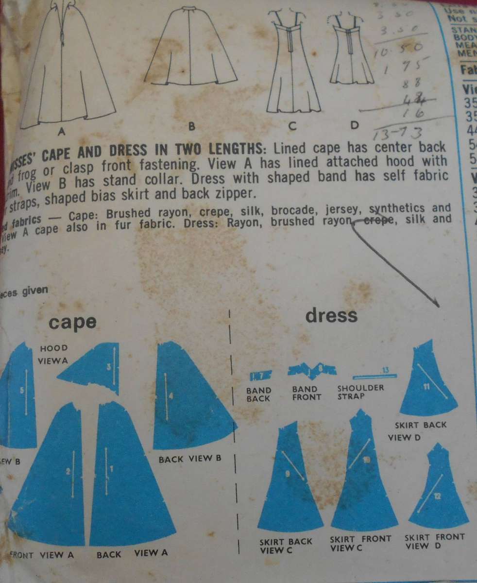 VINTAGE STYLE 3346 CAPE & DRESS IN 2 LENGTHS SIZE 10 BUST 32 1/2