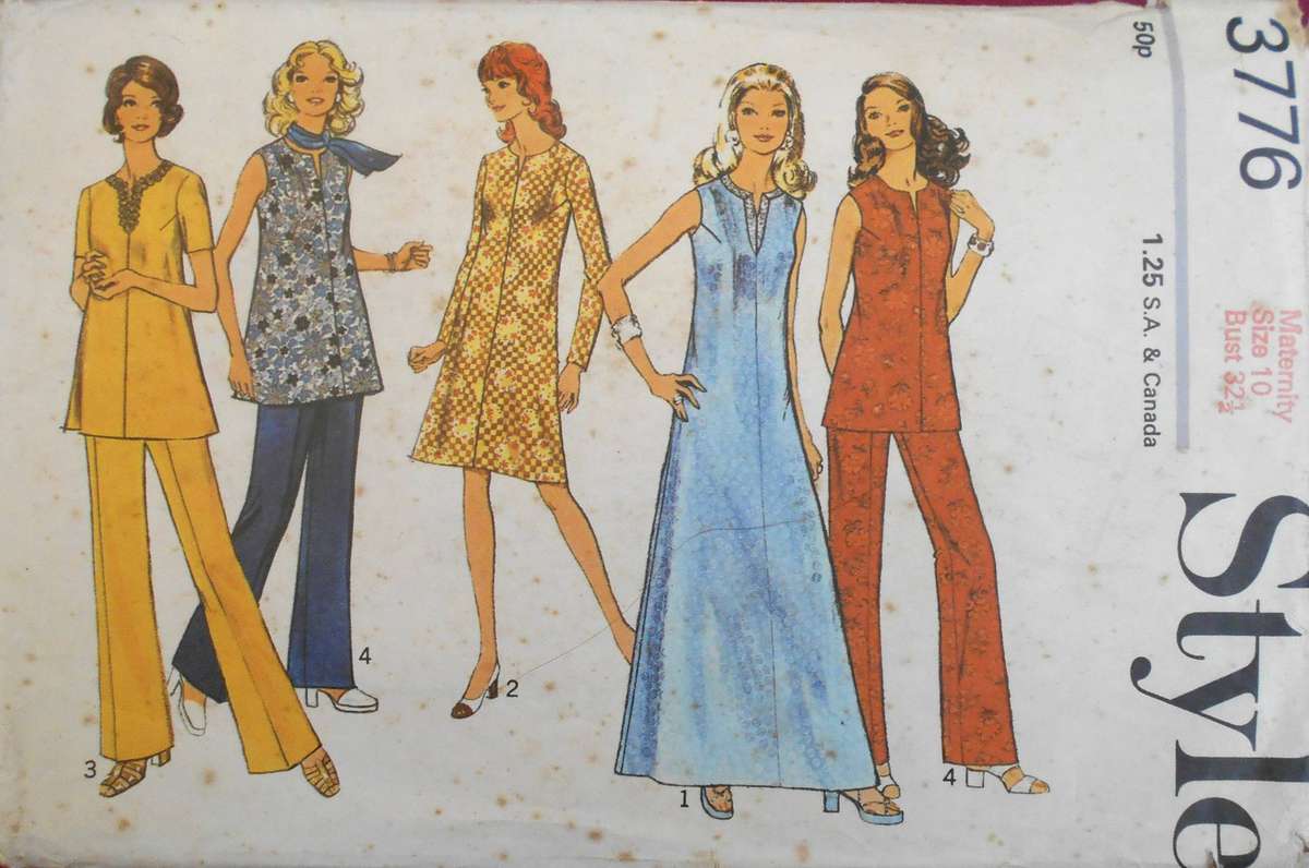 VINTAGE STYLE 3776 MATERNITY DRESS-TUNIC-PANTS SIZE 10-BUST 32 1/2" COMPLETE