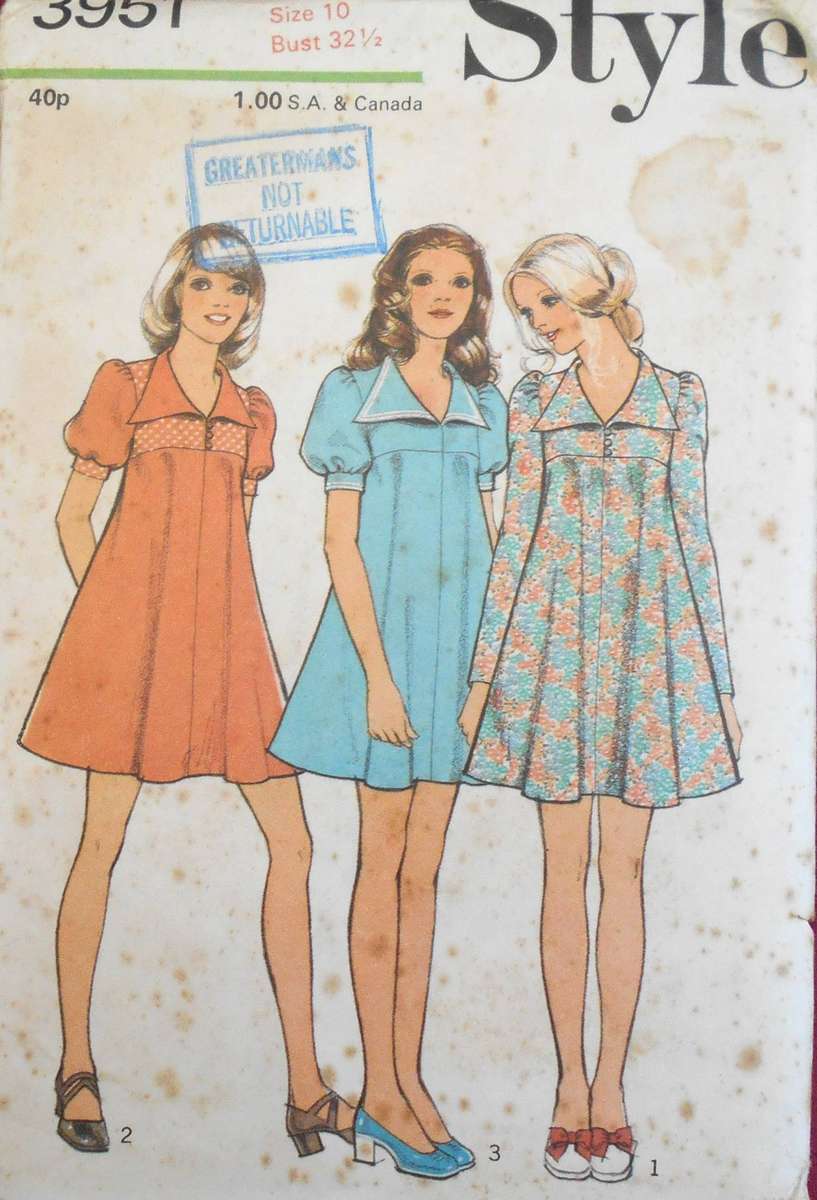 VINTAGE STYLE 3951 DRESS WITH HIGHLINE BODICE SIZE 10 BUST 32 1/2" COMPLETE
