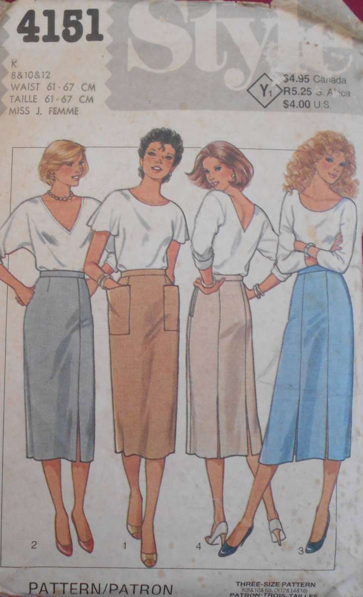 STYLE 4151 SET OF SLIM SKIRTS SIZE 8-10-12 COMPLETE CUT TO 10