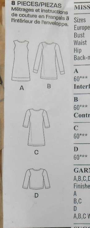 NEW LOOK PATTERNS 6343 DRESS-TUNIC-TOP SIZE 6-18 COMPLETE-CUT TO 18-ZIPLOC